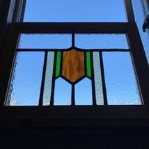 8s-1215 アンティークステンドグラス　吹きガラス/幾何学柄/格子柄/上下使い可　1920年代英国製/イギリス製_画像8