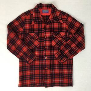 【70s】PENDLETON ペンドルトン 米国製 ボードシャツ ウールシャツ Lサイズ レッド/ネイビー チェック柄 70年代 洗濯表示タグ 長袖