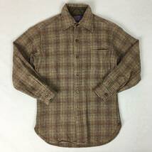 【70s】PENDLETON ペンドルトン 米国製 ウールシャツ Sサイズ ブラウン チェック柄 70年代 長袖 洗濯表示タグ_画像1