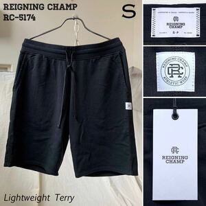 S 新品 カナダ製 REIGNING CHAMP レイニングチャンプ ライトウェイトテリー スウェット ショーツ RC-5174 黒 ショート パンツ 送料無料