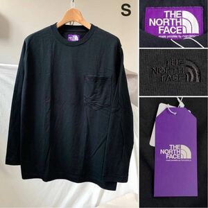 S new goods regular North Face purple lable 7 ounce USA cotton jersey long sleeve pocket T-shirt black black men's NT3058N 7oz long T