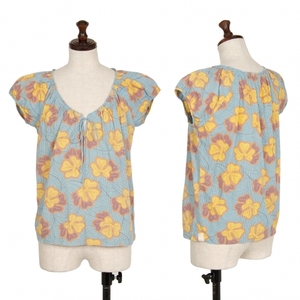  Zucca zucca product wash flower print no sleeve blouse light blue yellow S [ lady's ]