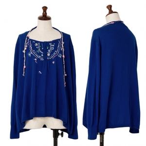  Sunao Kuwahara sunaokuwahara Henley neckline embroidery design knitted sweater blue M [ lady's ]