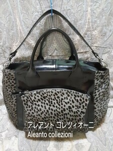 アレアント コレツィオーニ Aleanto collezioni 2way/ハラコ/エナメル/ヒョウ柄ショルダーバッグ