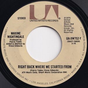 Maxine Nightingale Right Back Where We Started From United Artists US UA-XW752-Y 203025 SOUL ソウル レコード 7インチ 45