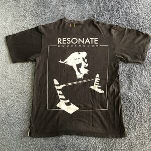 resonate goodenough　黒　tシャツ　バックプリント　スケート　TEE　BLK　リゾネイトグッドイナフ　裏原　日本製　ポケTEE