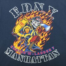 L/古着 半袖 ビンテージ Tシャツ メンズ 00s マンハッタン FDNY スカル 消防署 クルーネック 紺 ネイビー 23jul07 中古_画像4