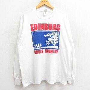 XL/古着 長袖 ビンテージ Tシャツ メンズ 90s EDINBURG クロスカントリー クルーネック 白 ホワイト 23jul28 中古