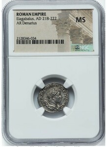 ★超高鑑定MS★古代ローマ帝国 皇帝エラガバルス デナリウス銀貨/NGC PGCS 鑑定コイン/極希少 高鑑定/スラブケース/アンティークコイン 597