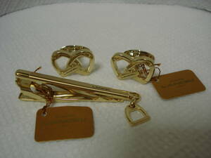 * LANCEL Lancel necktie pin & cuffs button * Gold ... shape tiepin cuffs 