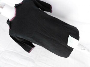 ei-1781　■　襟付きカットソー　■ レディース　カットソー　半袖　黒　サイズM位　襟にアクセントのポロシャツ調カットソー