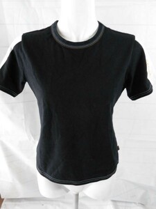 ei-985 SEGRA lady's T-shirt size M short sleeves black black . shoulder white collar . stitch. T-shirt 