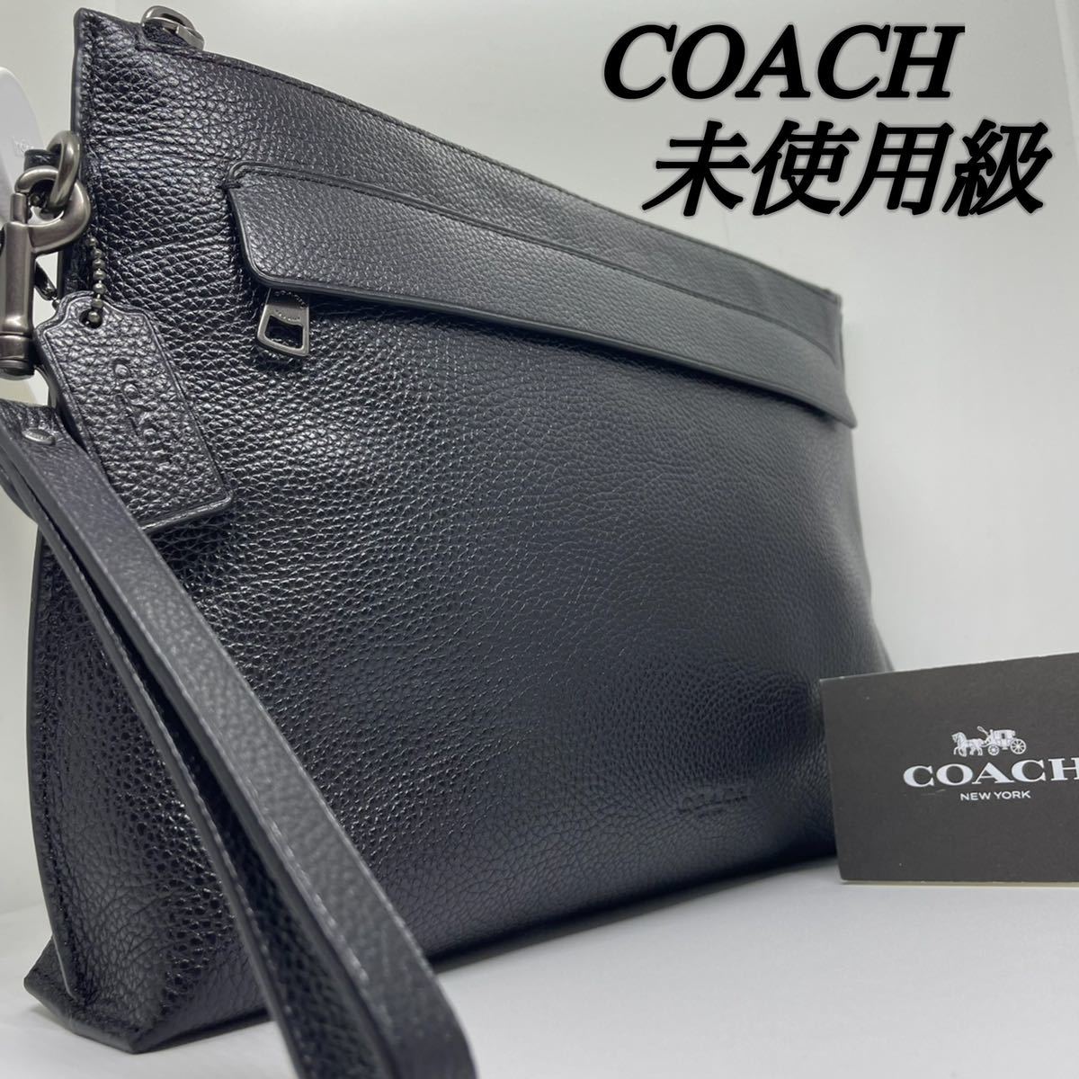 美品】COACH コーチ セカンドバッグ オールレザー ブラック 黒 メンズ-