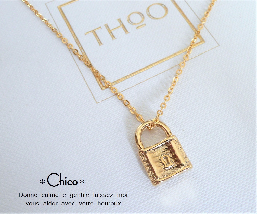 ★44cm [16KGP Chain] Gold Padlock Charm Simple Handmade Necklace ♪ ★Free Shipping for 2 or more items!★, necklace, pendant, gold, Yellow Gold