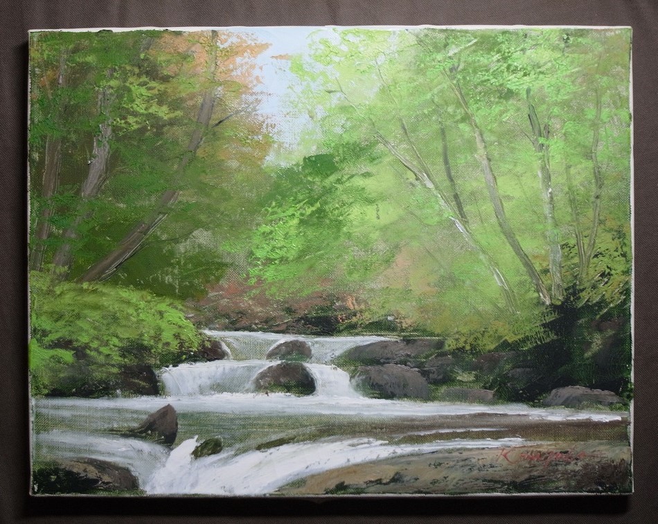殿堂 【真作】絵画 下田国三 油彩4号 紅葉奥入瀬 美品 逸品 L88 絵画