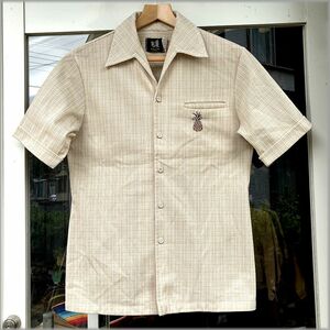 *IOLANIi Ora ni70s 80s. воротник рубашка с коротким рукавом гавайская рубашка size S ананас вышивка * Vintage Hawaiian рубашка America б/у одежда 