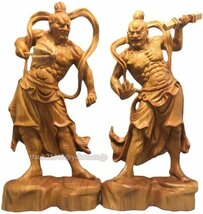 【ケーリーフショップ】仁王像(金剛力士) 木彫り仏像 2尊一組セット 仏像 金剛力士像 総高20cm 高級木彫り_画像1