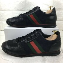 即決 GUCCI グッチ メンズ 7G 26.0 レザースニーカー イタリア製 シェリーライン GG柄 モノグラム カジュアル 本革 本皮 革靴 人気 定番 黒_画像2