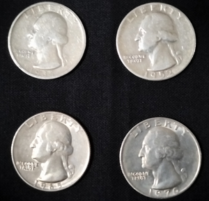 セール！アメリカ銀貨 1935年・1952年・1965年 ・1970年 Quarter Dollar 4枚セット