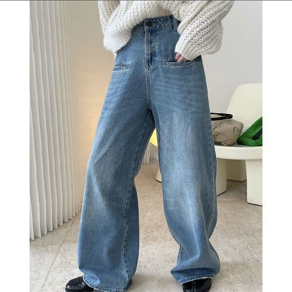 新品★デニム★サイズM★ジーンズ★ワイドデニム★デニムパンツ★ワイドパンツ★ワイドデニムパンツ★送料無料
