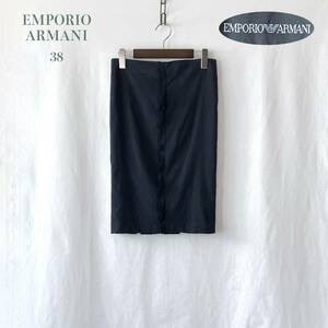  ■ EMPORIO ARMANI エンポリオアルマーニ ■ linen navy skirt リネン ネイビー デザイン スカート ■ 38 ■ 麻 ■ /