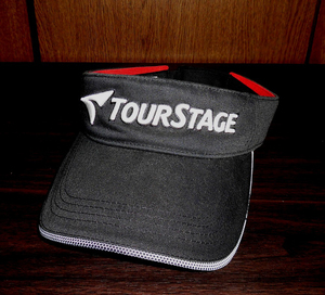 TOURSTAGE ツアーステージ サンバイザー ブリジストンスポーツ 正規品 3D刺繍 BLK-WHT F(56-59) 使用少 美品/ゴルフ帽子キャップ