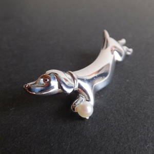 MIKIMOTO　ミキモト　犬　SILVER925　シルバー　ブローチ　8g　1パール　銀製品　ドッグ　イヌ　M・S刻印