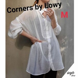 【Corners by lowy】シアーシャツ　オーバーサイズ　カーキ　パステルカラー トップス