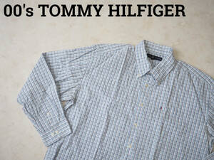 ☆送料無料☆ TOMMY HILFIGER トミーヒルフィガー USA直輸入 古着 長袖 ロゴ 胸ポケット付き チェック ボタンダウン 00's シャツ メンズ XL