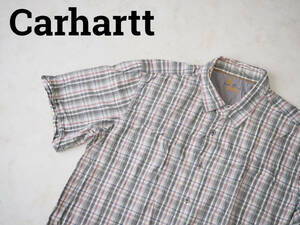 ☆送料無料☆ Carhartt カーハート USA直輸入 古着 半袖 チェック FORCE ベンチレーション シャツ メンズ 2XL レッド トップス 中古 即決