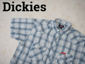 ☆送料無料☆ Dickies ディッキーズ USA直輸入 古着 半袖 チェック ウエスタンシャツ メンズ XL ブルー トップス 中古 即決