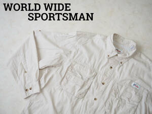 ☆送料無料☆ WORLD WIDE SPORTSMAN USA直輸入 古着 長袖 ボタンダウン フィッシング シャツ メンズ XL ベージュ トップス 中古 即決