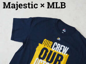 ☆送料無料☆ Majestic USA直輸入 古着 半袖 MLB メジャーリーグ MILWAUKEE BREWERS ミルウォーキー・ブルワーズ Tシャツ メンズ L 中古