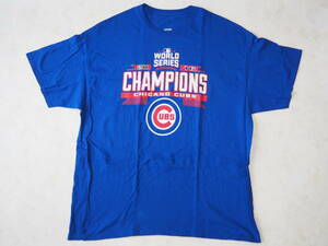 ☆送料無料☆ MLB メジャーリーグ USA直輸入 古着 半袖 CHICAGO CUBS シカゴ・カブス ワールドシリーズ Tシャツ メンズ 2XL ブルー 中古