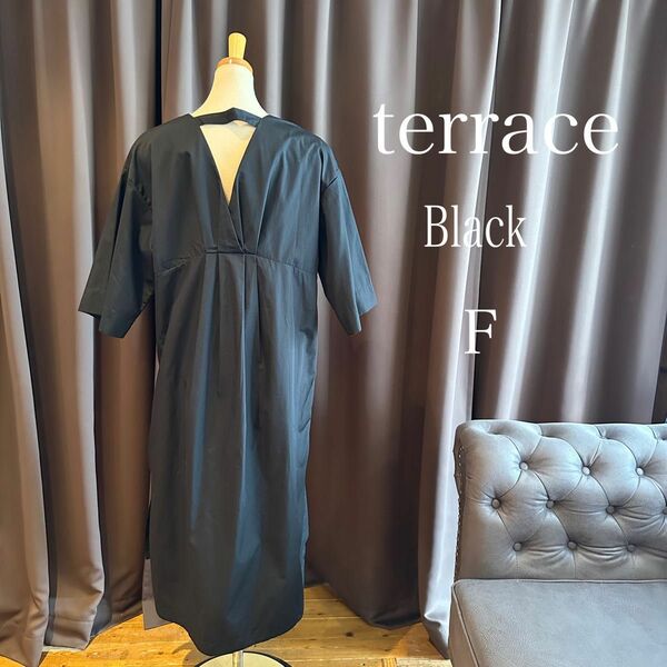 S21131 新品同様 terrace テラス ワンピース F ブラック カットアウト 背中見せ 着痩せ ゆったり 大きいサイズ