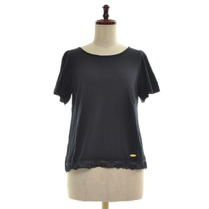 □446371 BLUE LABEL CRESTBRIDGE ブルーレーベル クレストブリッジ Tシャツ ワンポイント裾レースカットソー 38 レディース ネイビー