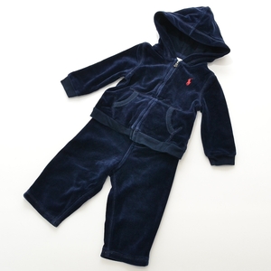 ◇423471 RALPH LAUREN ラルフローレン ○ベロアジップパーカー セットアップ パンツ 上下セット サイズ9M キッズ 子ども ネイビー