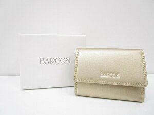 [即日発送]★極美品★ BARCOS バルコス コンパクトウォレット プラム BTV130 ミニ財布 三つ折り レザー 牛革 ゴールド 箱付き 331