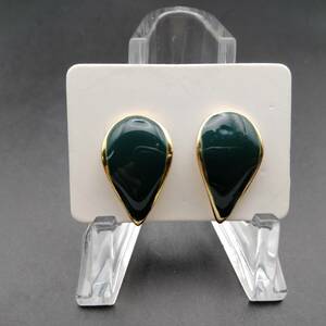  moss green Teardrop plate Vintage earrings earrings Showa Retro costume jewelry import SAC