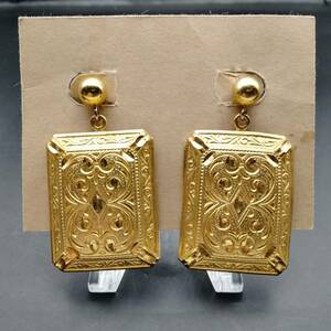  square sculpture pattern Gold Stone big Silhouette Vintage earrings earrings Showa Retro costume jewelry import 7S-U