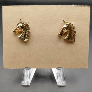  Unicorn motif sculpture Gold tone Vintage earrings earrings Showa Retro costume jewelry import 7S-U