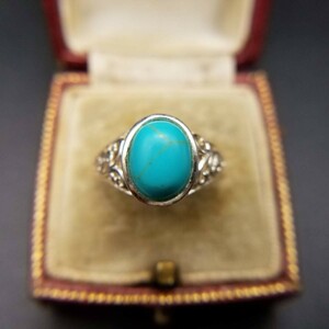  turquoise color kaboshon Stone 925 silver American Vintage ring silver Showa Retro ethnic style cut Work ...