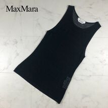 美品 Max Mara マックスマーラ イタリア製 シースルー 柄編み ノースリーブニットカットソー トップス レディース 黒 サイズL*EC230_画像1