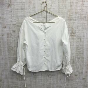 M48*one after another NICE CLAUP/ Nice Claup long sleeve blouse white series V neck tops F size lady's old clothes 