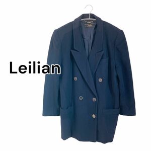 【Leilian】ダブルテーラードジャケット ネイビー カシミヤ 大きいサイズ