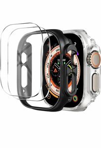2個+2枚Apple Watch Ultra用保護ケース 防止 高透過率 気泡ゼロ ワイヤレス充電対応 49mmアップルウォッチ ケース