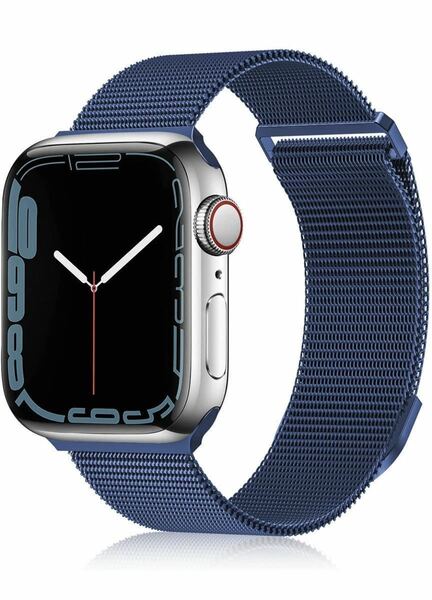 Apple Watchアップルウォッチ バンド42/44/45/49mm 交換ベルト　金属ステンレス　磁石留め　シリーズ2345678SE対応　工具不要　ブルー