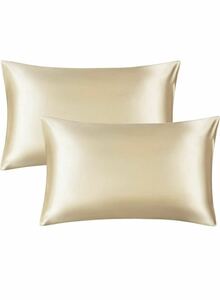 枕カバー ２枚セット サテンの枕カバー 封筒式ピローケース 美肌 美髪 両面シルクタイプ 滑らかな材質 (50*70, シャンパン)
