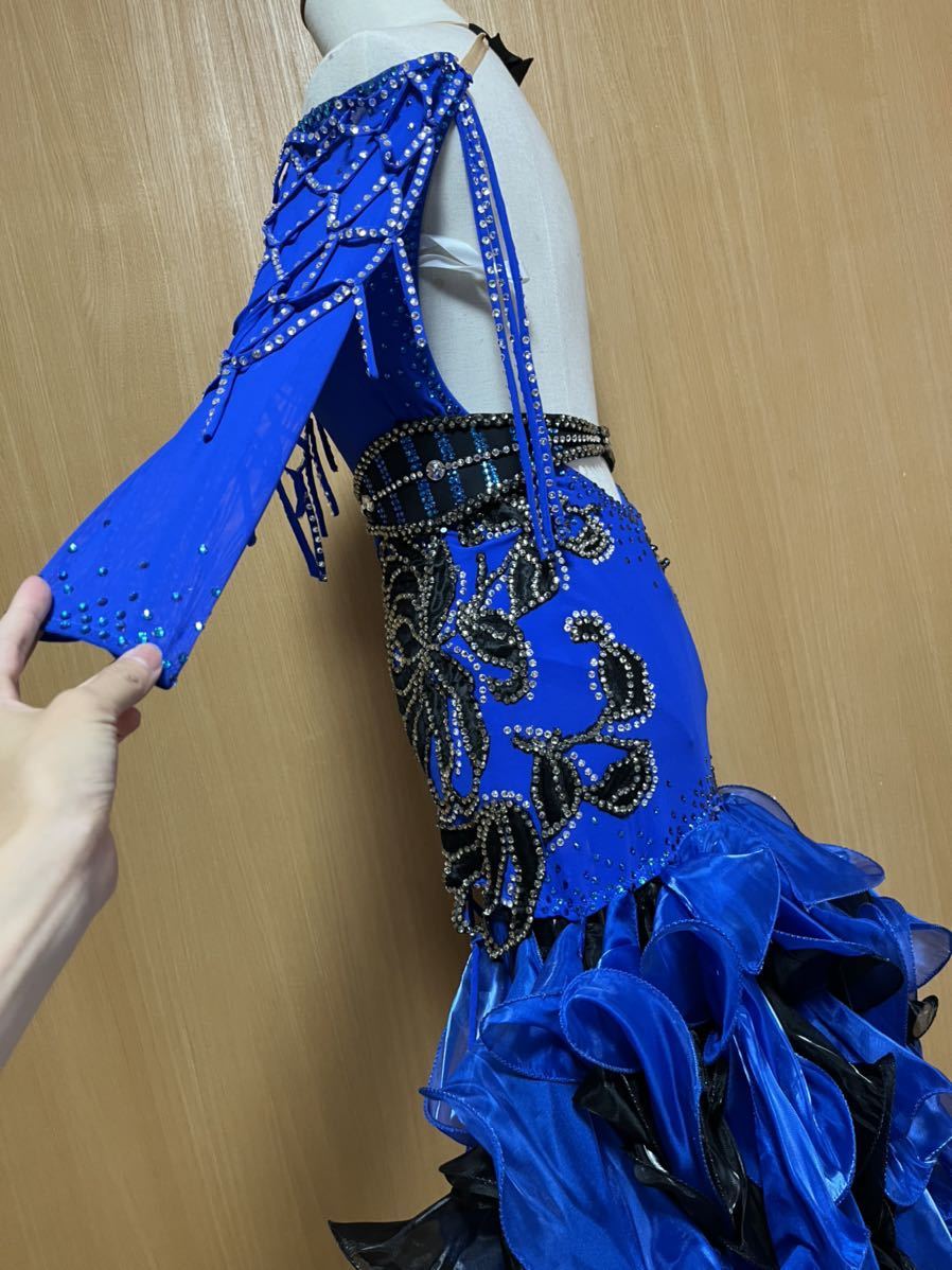社交ダンスラテンロイヤルブルーブラックドレス競技MからL | JChere
