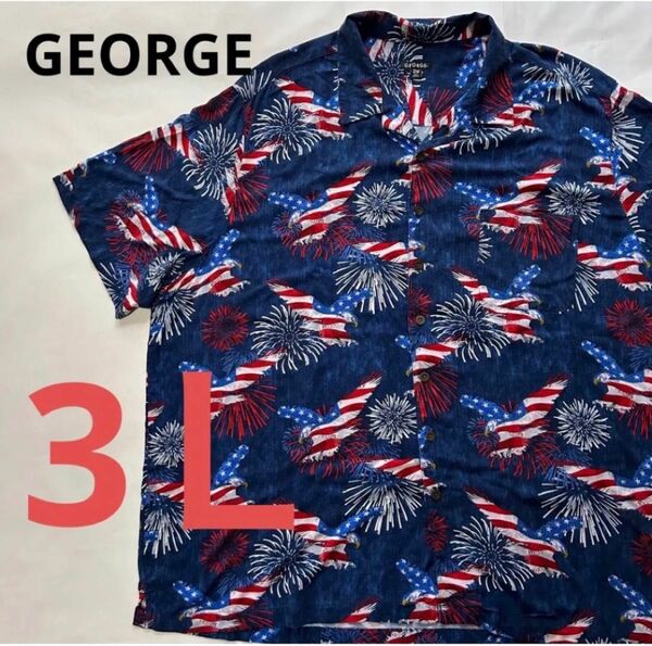 USA製　GEORGE 星条旗×イーグル　アロハシャツ　3XL